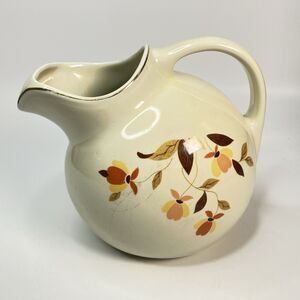 Vtg Hall Superior Jewel Tea Autumn Leaf Ball 9x7" Pitcher Mary Dunbar Gold Trim